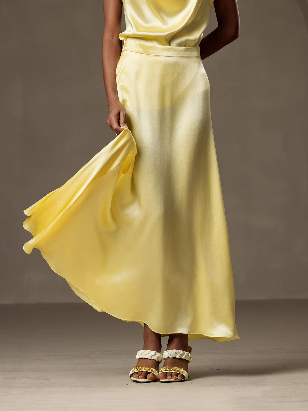 Rosstef 19Momme Silk A Line Maxi Skirt with Lining
