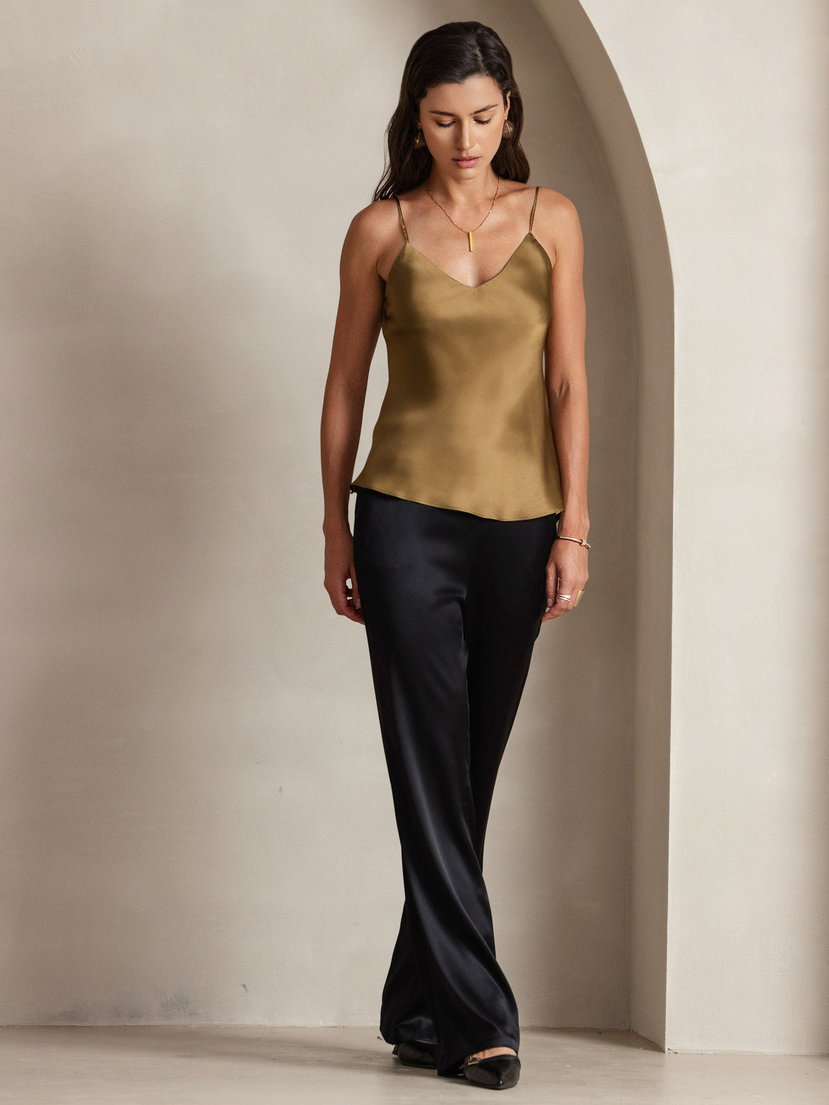 Rosstef 100% Mulberry Silk Spaghetti Strap V Neck Camisole Top