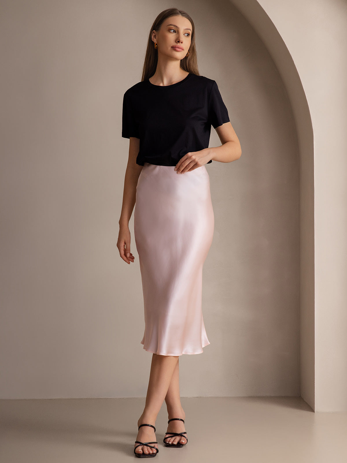 Rosstef 100% Mulberry Silk Stretch Long Straight Skirt