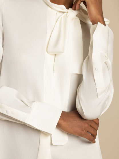Rosstef 19Momme Silk Tie Neck Long Sleeve Blouse