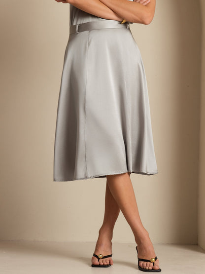 Rosstef Silk A-Line Midi Skirt with Pockets