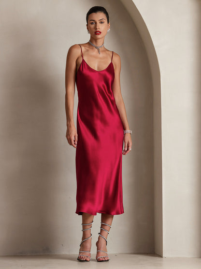 Rosstef 100% Mulberry Silk Spaghetti Strap Midi Long Dress