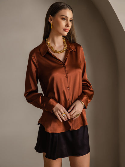 Rosstef 19Momme Silk Long Sleeve Lapel Collar Kadın Giyimi