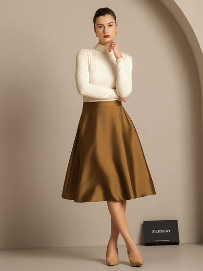 Rosstef 32Momme Silk-Wool Blend A Line Midi Skirt with Zipper Design