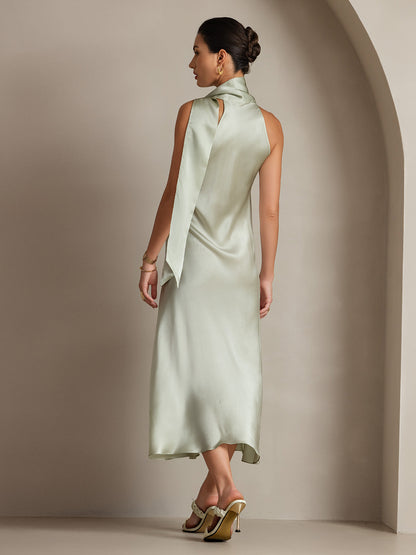 Rosstef 19Momme Silk Sleeveless Tie Neck Midi Dress