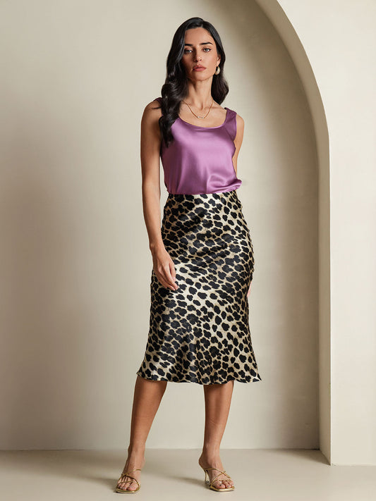 Rosstef 19Momme Leopard Print Stretch Straight Long Skirt