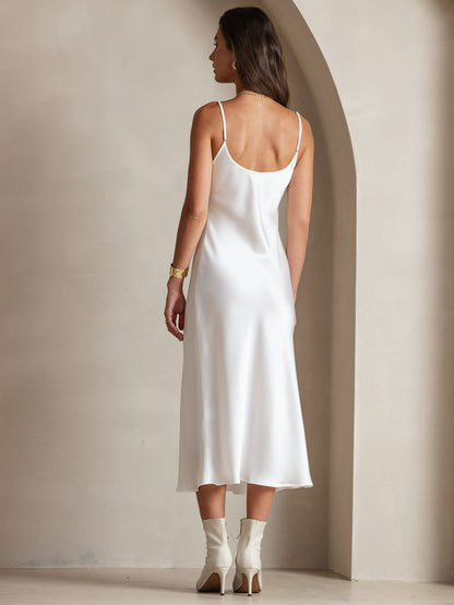 Rosstef 100% Mulberry Silk Spaghetti Strap Midi Long Dress