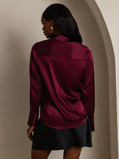 Rosstef 19Momme Silk Long Sleeve Lapel Collar Military Shirt