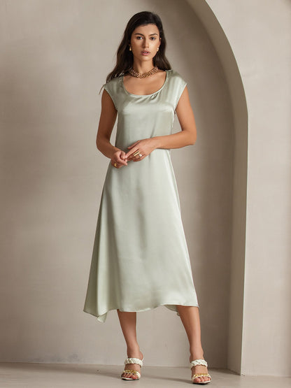 Rosstef 19Momme Silk Cap Sleeve Round Neck Midi Dress