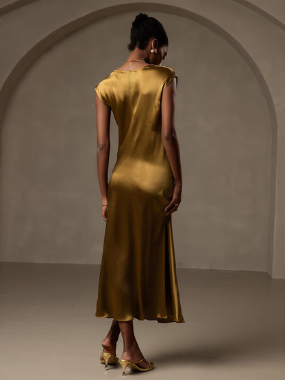 Rosstef 19Momme Silk Cap Sleeve Round Neck Midi Dress