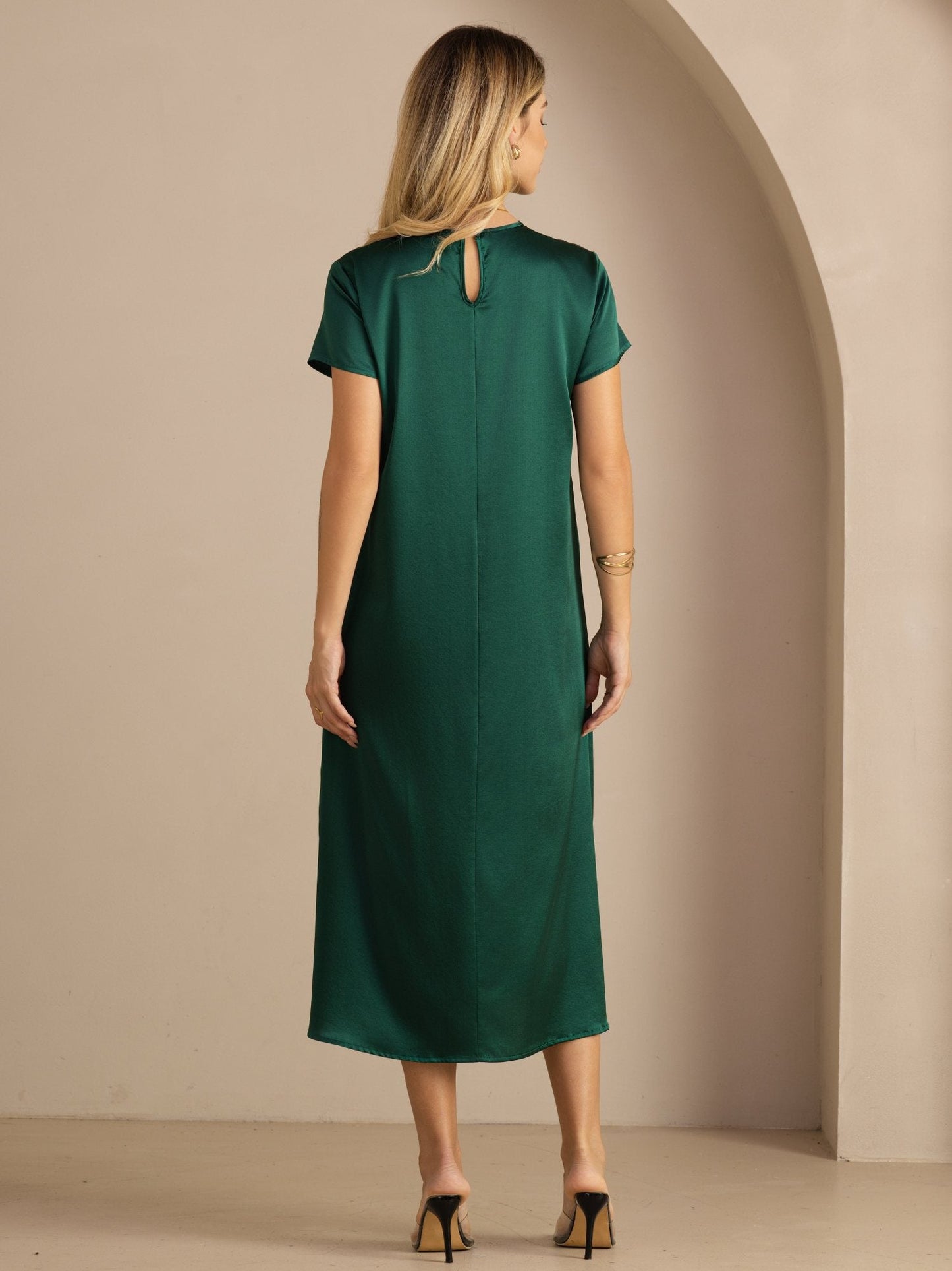 Rosstef 19Momme Silk Midi Dress With Side Pockets