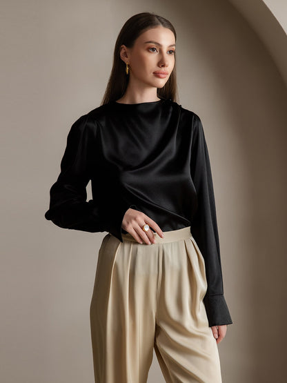 Rosstef 19Momme Silk Long Sleeve Boat Neck Blouse