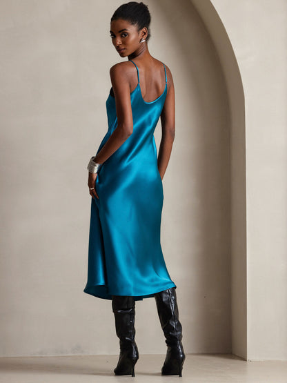 Rosstef 100% Mulberry Silk Spaghetti Strap Midi Long Dress