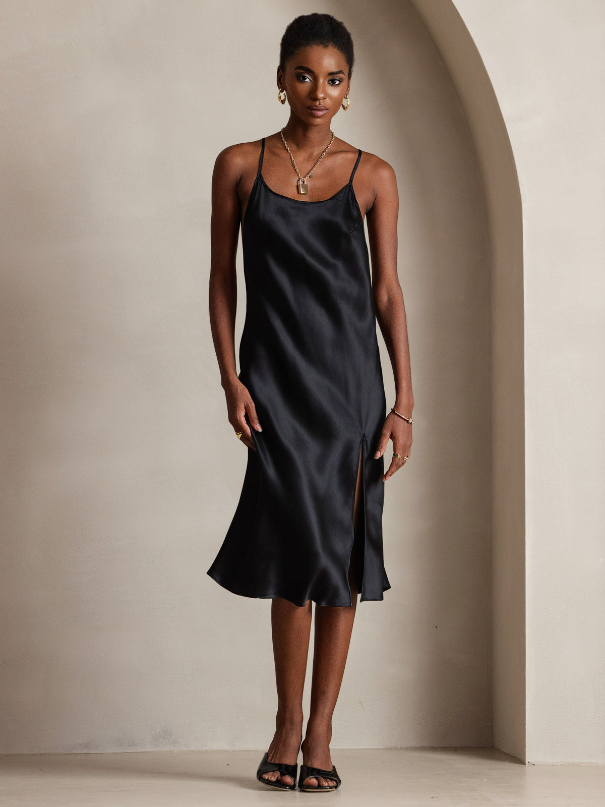 Rosstef Pure Silk Midi Dress with Criss Cross V-Back