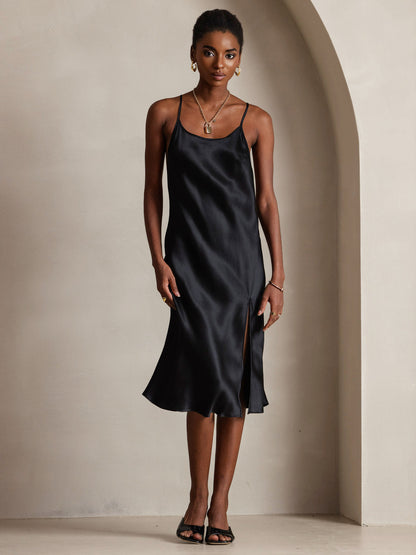 Rosstef Pure Silk Midi Dress with Criss Cross V-Back