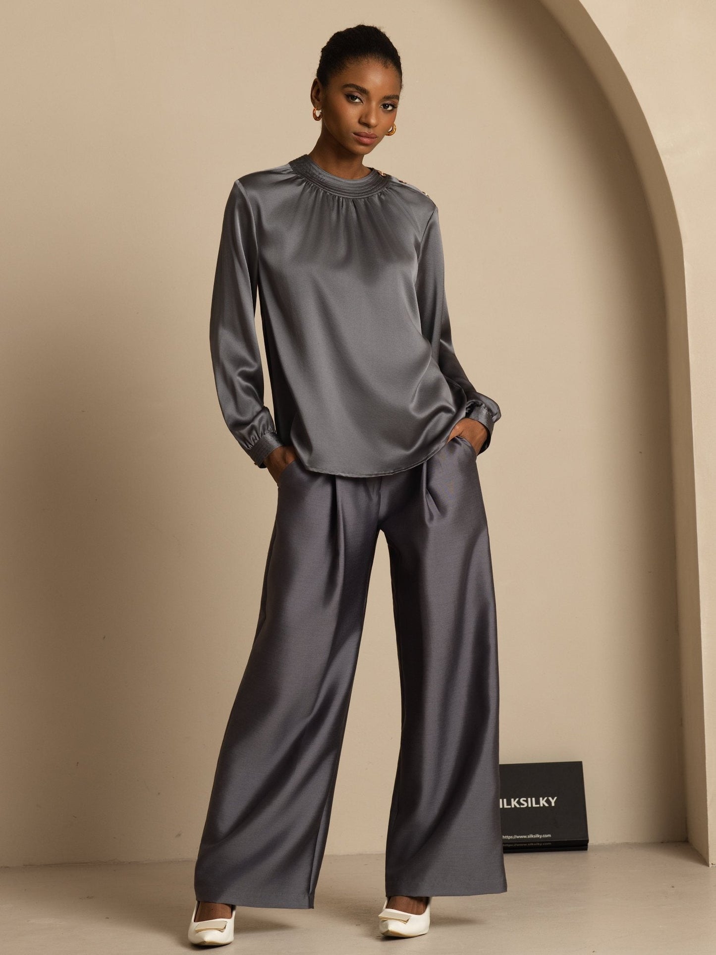 Rosstef 19Momme Silk Kadın Uzun Kollu Bluzu