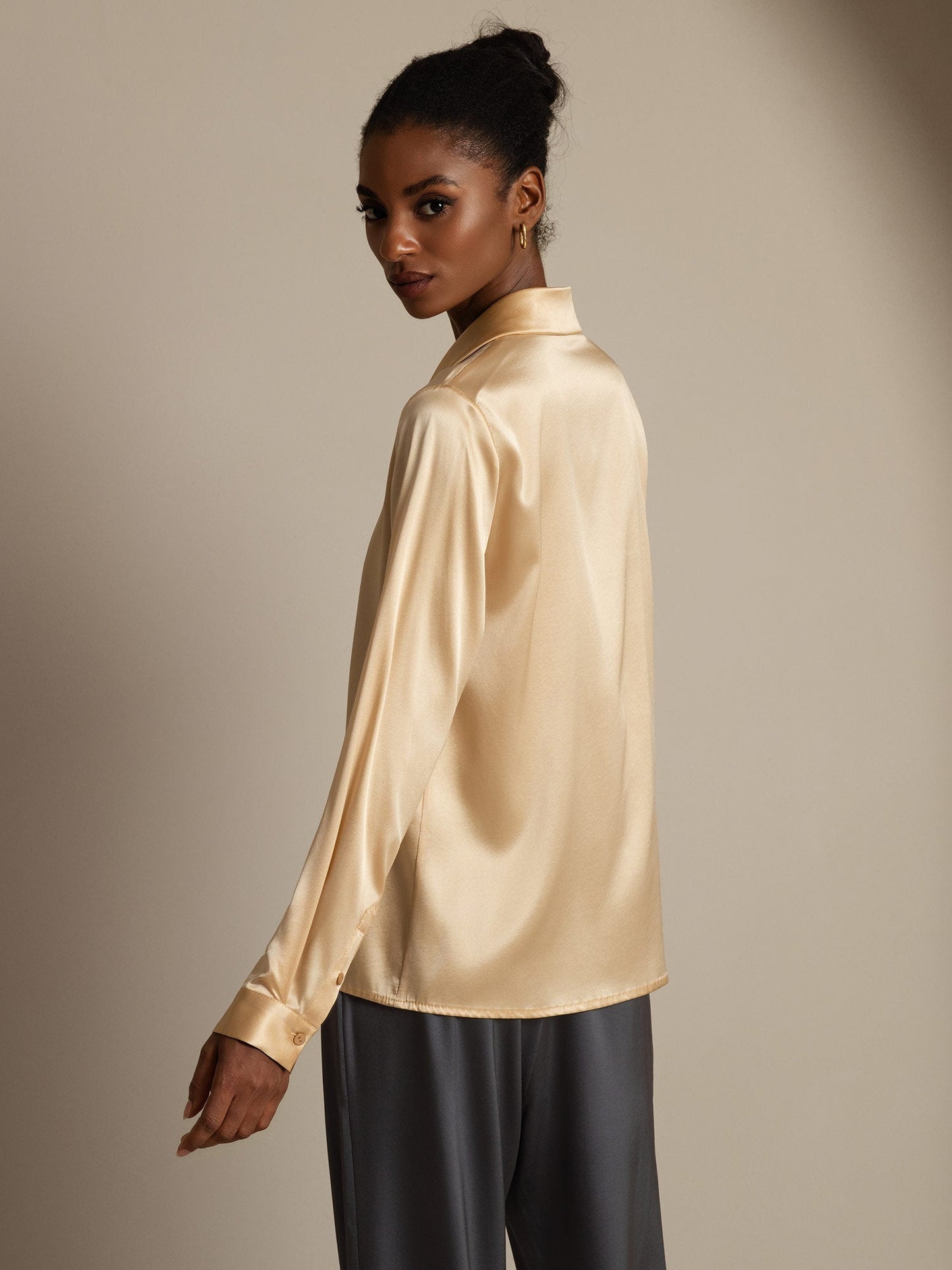 Rosstef 19 Momme Silk Long Sleeve Lapel Collar Kadın Şortu
