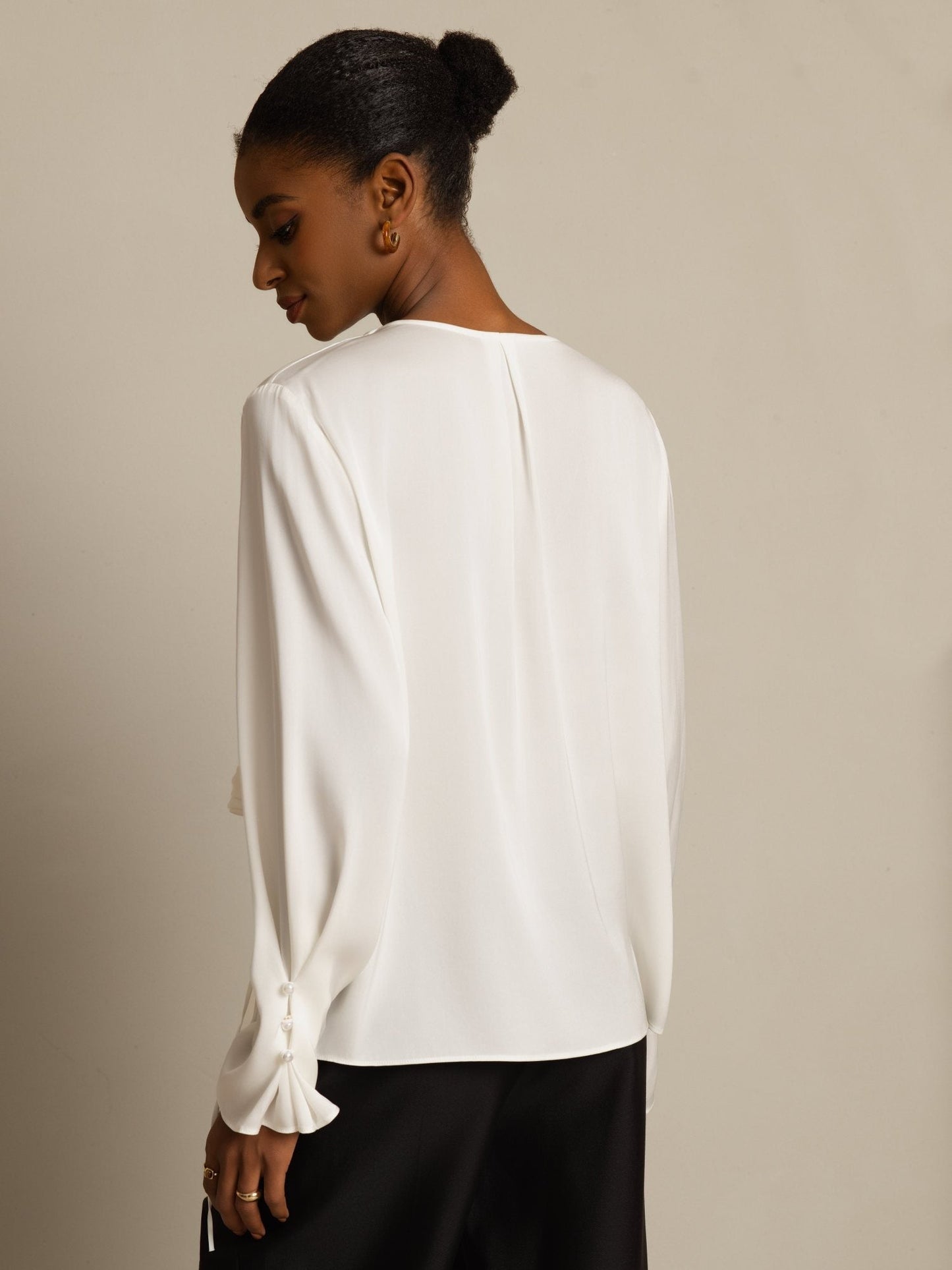 Rosstef 19Momme Stretch Silk V Neck Long Sleeve Blouse