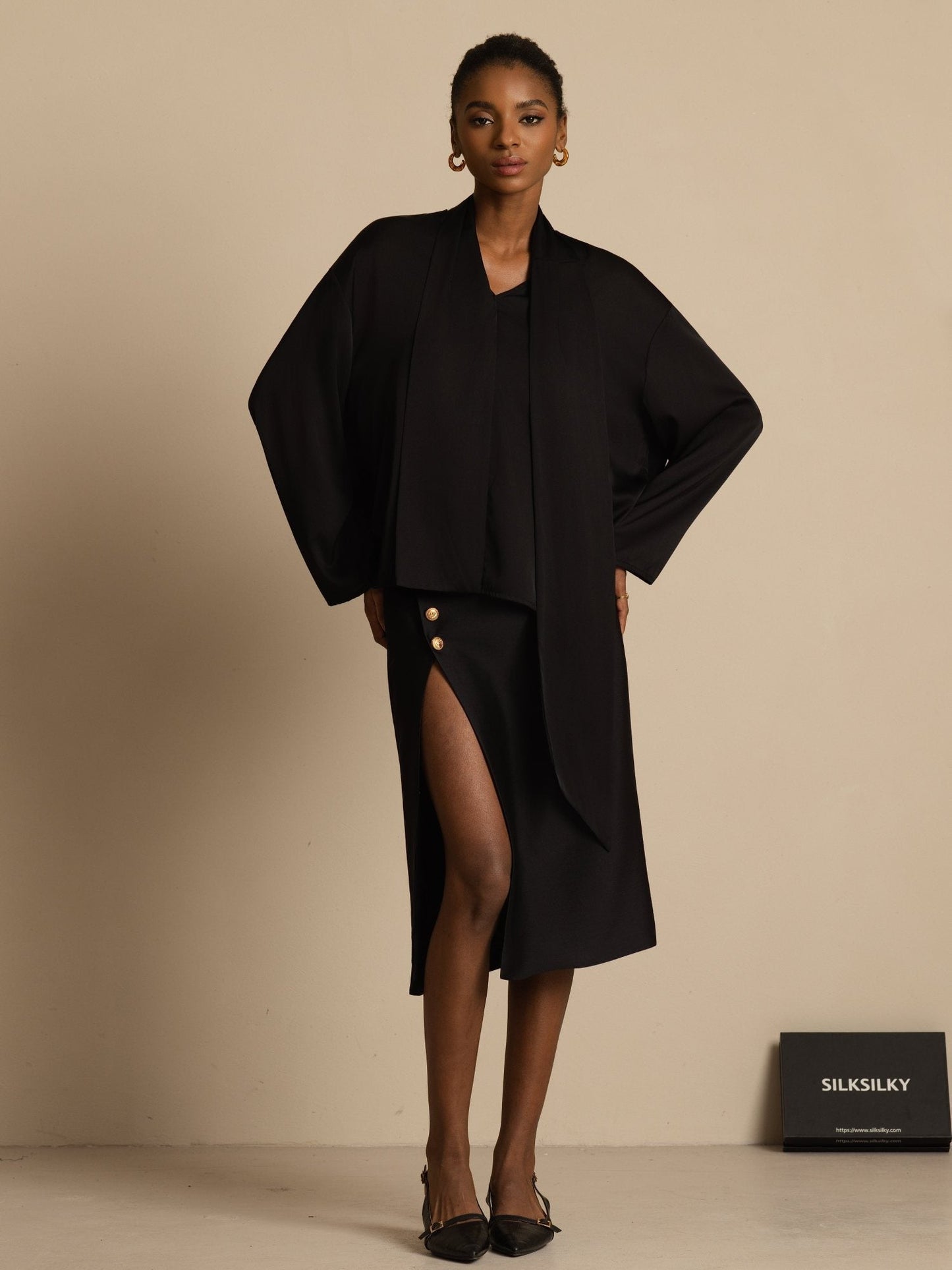 Rosstef 19Momme Stretch Silk Asimetrik V Çıkıntılı Bluz