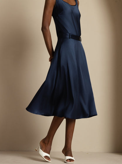 Rosstef Silk A-Line Midi Skirt with Pockets