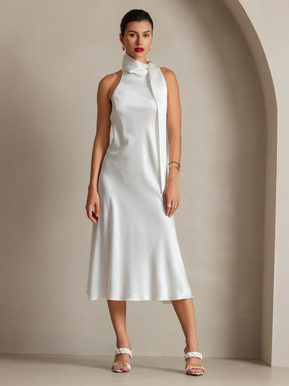 Rosstef 19Momme Silk Sleeveless Tie Neck Midi Dress
