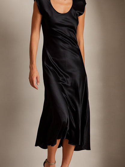 Rosstef 19Momme Silk Cap Sleeve Round Neck Midi Dress