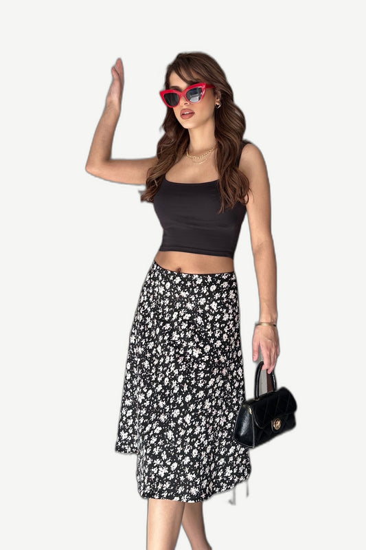 Rosstef Crinkle Bloom Desenli Bürümcük Midi Etek