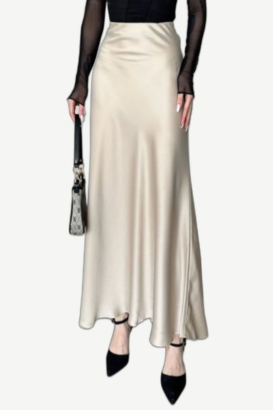 Rosstef Ivory Cascade Saten Kloş Maxi Etek