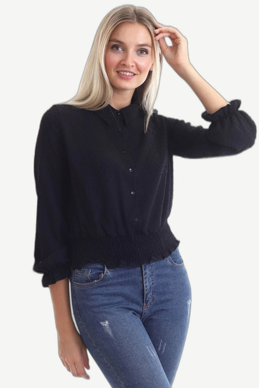 Rosstef Cool & Sexy Kadın Eteği Gipeli Siyah Gömlek