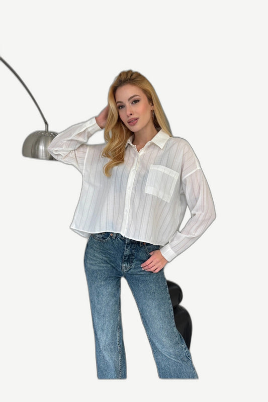 Rosstef Cool & Sexy Kadın Beyaz Çizgili Salaş Gömlek