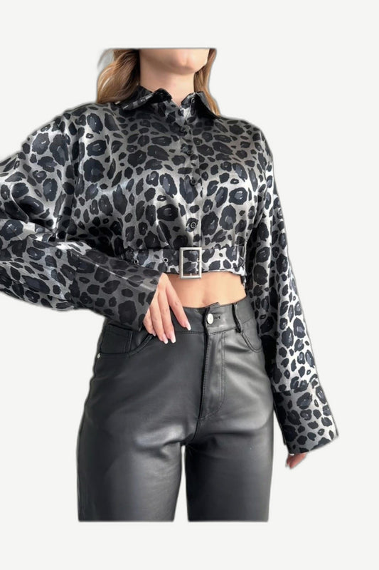 PHUDRA LİNE Leopar Desenli Saten Gömlek
